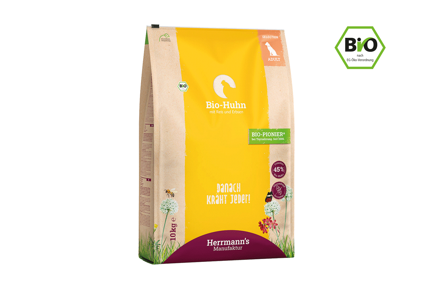 Herrmann's Manufaktur Bio-Trockenfutter Hund – Bio-Huhn mit Reis & Erbsen