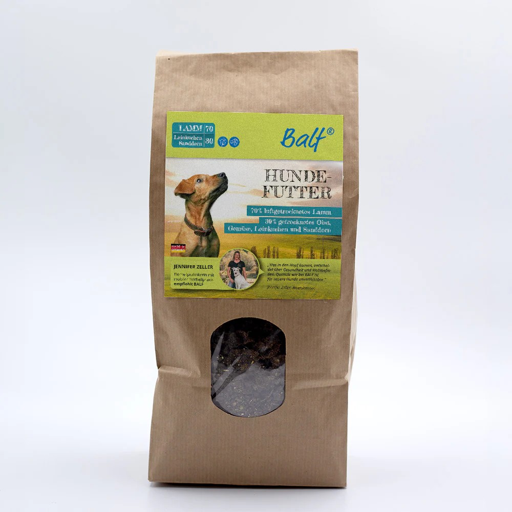 BALF Trockenbarf 70/30 Lamm mit Leinkuchen & Sanddorn – Luftgetrocknetes Hundefutter
