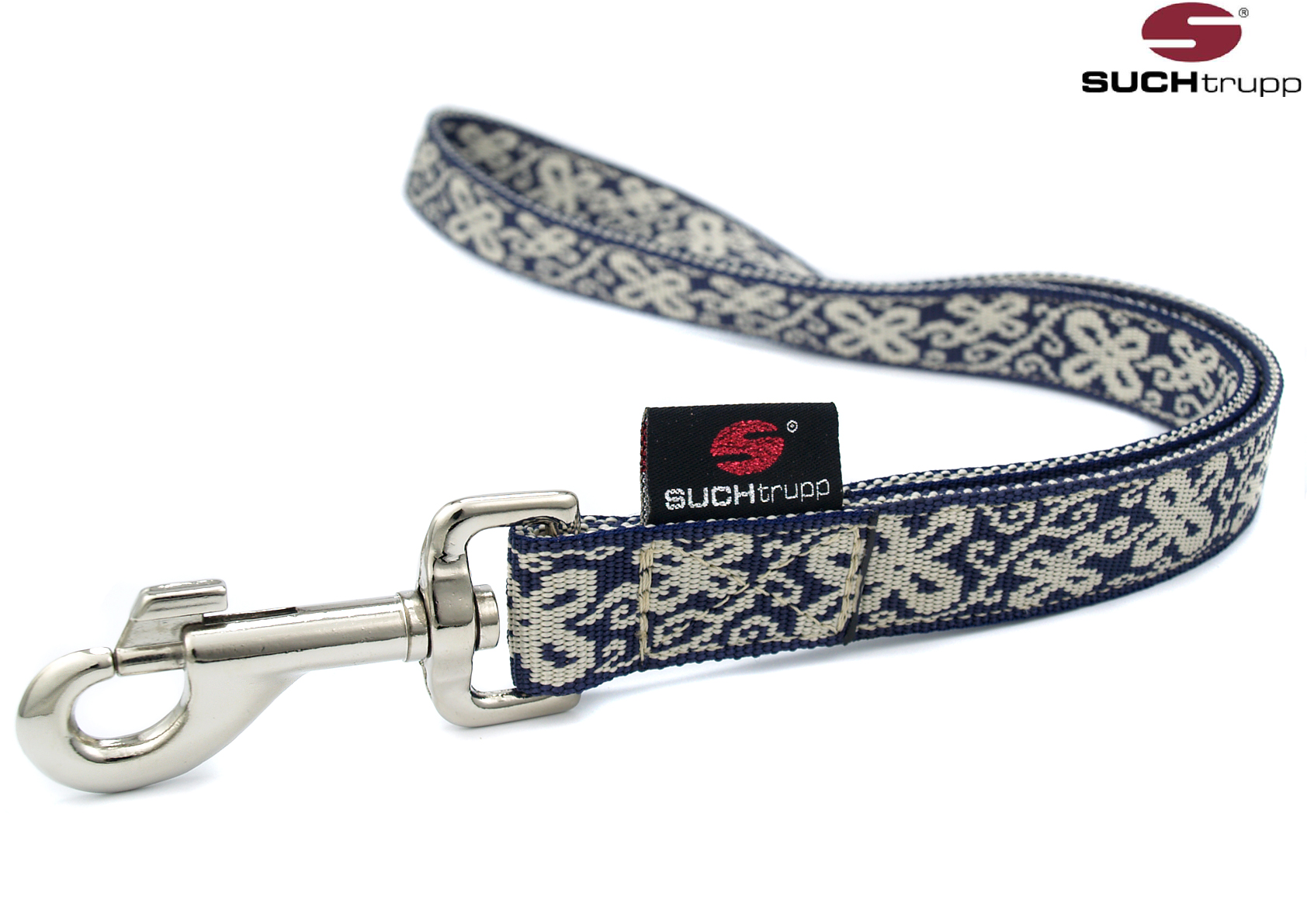 SUCHtrupp Kurzführer HAPPY 44 cm – verschiedene Farben – blue-white – 2,5 cm – SILVER