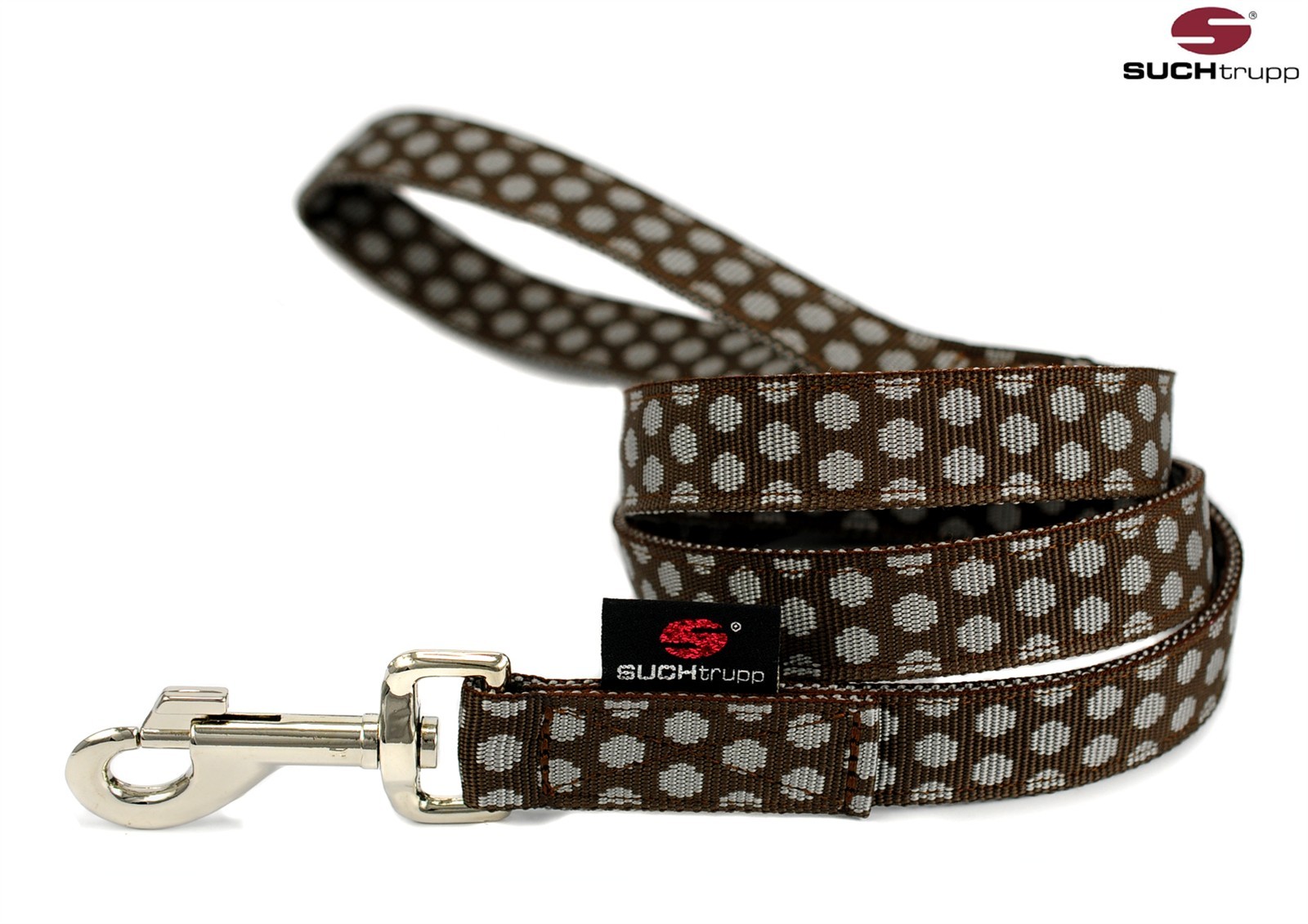 SUCHtrupp Hundeleine DOTS 3 m – verschiedene Farben und Breiten – brown-grey – 2 cm – SILVER
