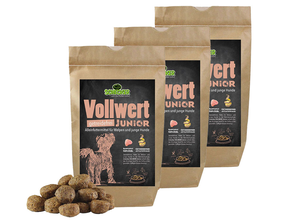 Greenhound VOLLWERT JUNIOR – Getreidefreies Trockenfutter für Welpen und Junghunde – 3x 1,5 kg