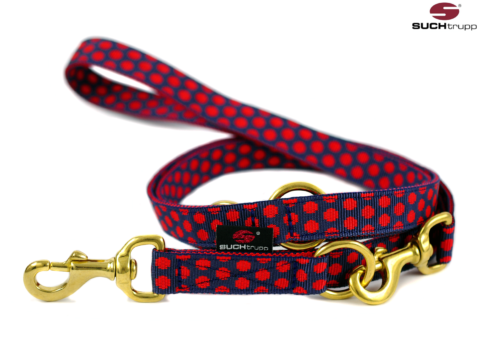 SUCHtrupp Hundeleine DOTS 2 m verstellbar – verschiedene Farben und Breiten – darkblue-red – 2 cm – GOLDEN