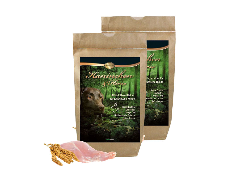 Greenhound Kaninchen & Hirse – Hypoallergenes Monoprotein Trockenfutter für Hunde – 2x 3 kg