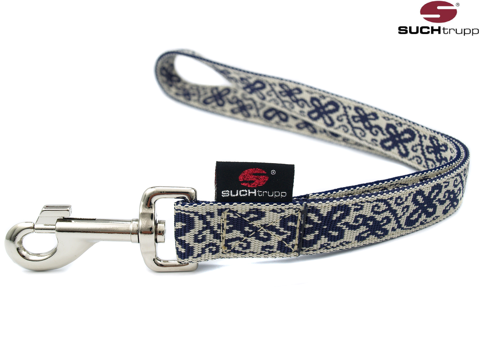 SUCHtrupp Kurzführer HAPPY 44 cm – verschiedene Farben – white-blue – 2,5 cm – SILVER