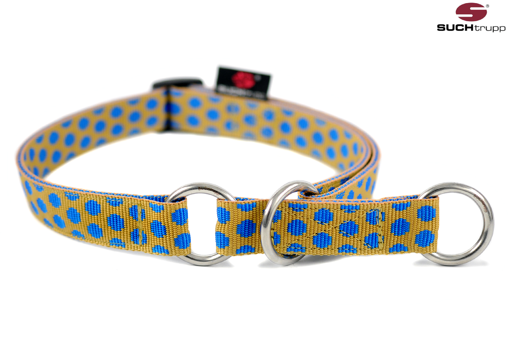 SUCHtrupp Schlupfhalsband Zugstop "DOTS" - verschiedene Farben und Größen – beige-royalblue – S – Edelstahl