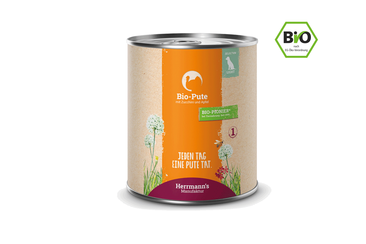 Herrmann's Manufaktur Selection Light BIO, Bio-Hunde-Nassfutter Pute mit Zucchini und Apfel