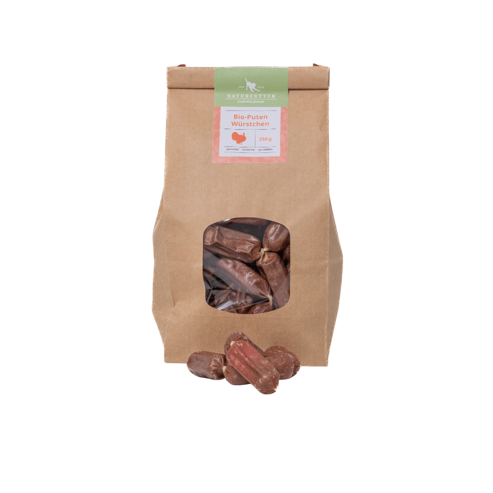 Naturfutter Bio-Putenwürstchen – Hundesnack aus Bio-Putenfleisch