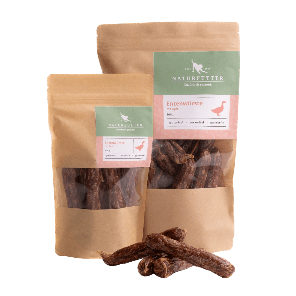 Naturfutter Entenwürste mit Kokosflocken – luftgetrockneter Hundesnack