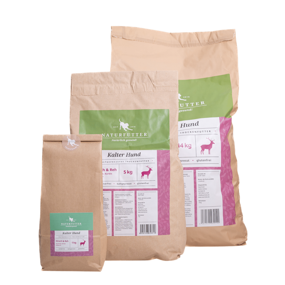 Naturfutter Kalter Hund Hirsch & Reh mit Hirse, Kürbis & Beeren – kaltgepresstes Trockenfutter