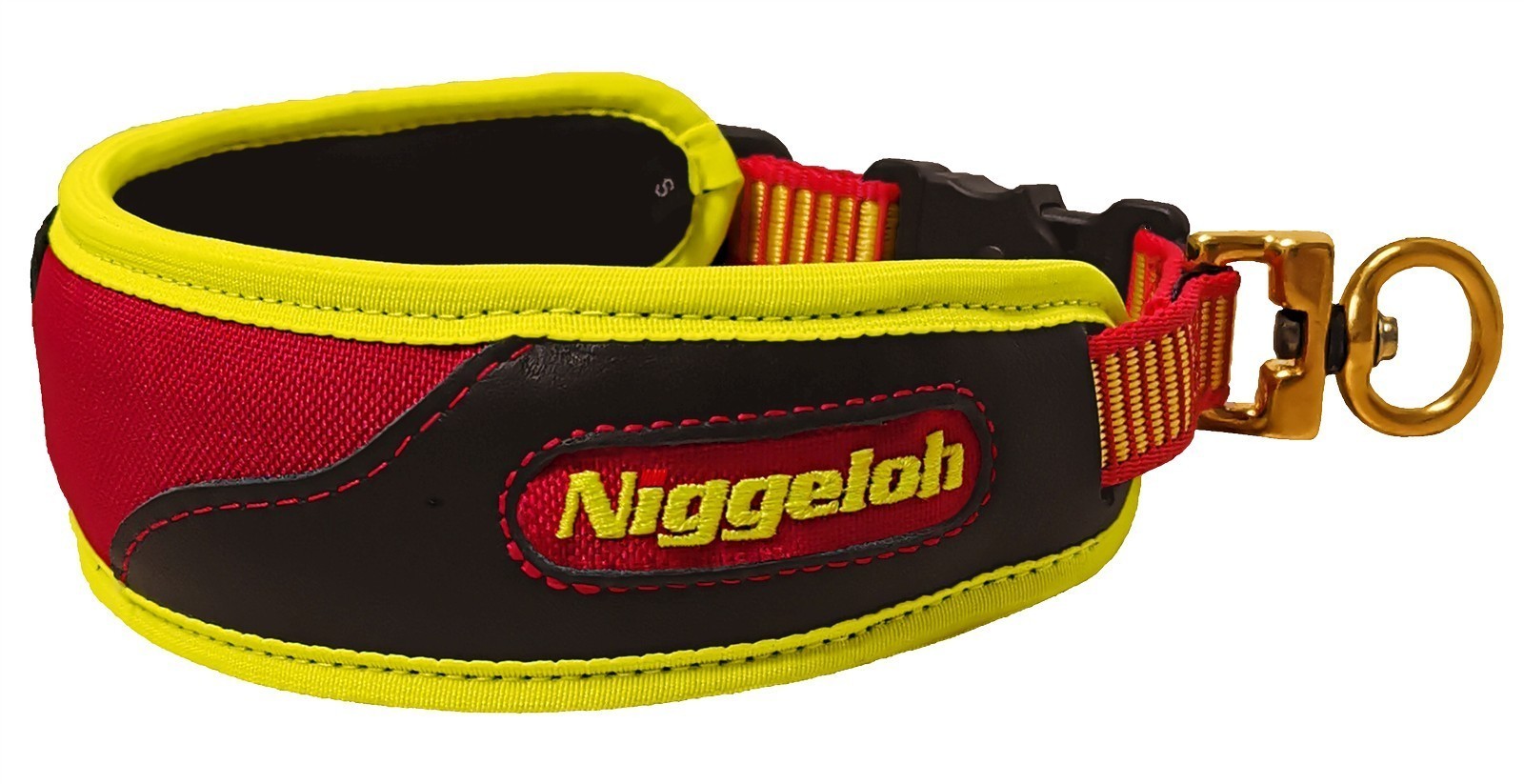 Niggeloh Schweißhalsung TRAIL – Hundehalsband mit Schnellverschluss, rot-gelb