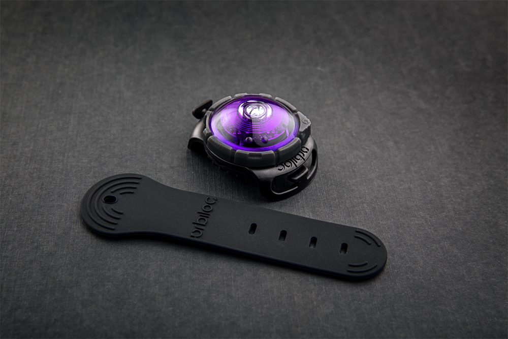 Orbiloc Dog Dual Safety Light – LED-Sicherheitslicht für Hunde, 5 km sichtbar – Lila