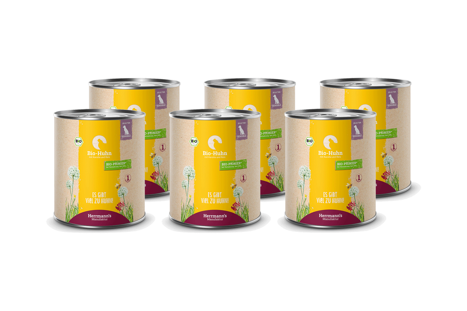 Herrmann's Manufaktur Nassfutter Sensitiv BIO – BIO Huhn – 6x 400 g