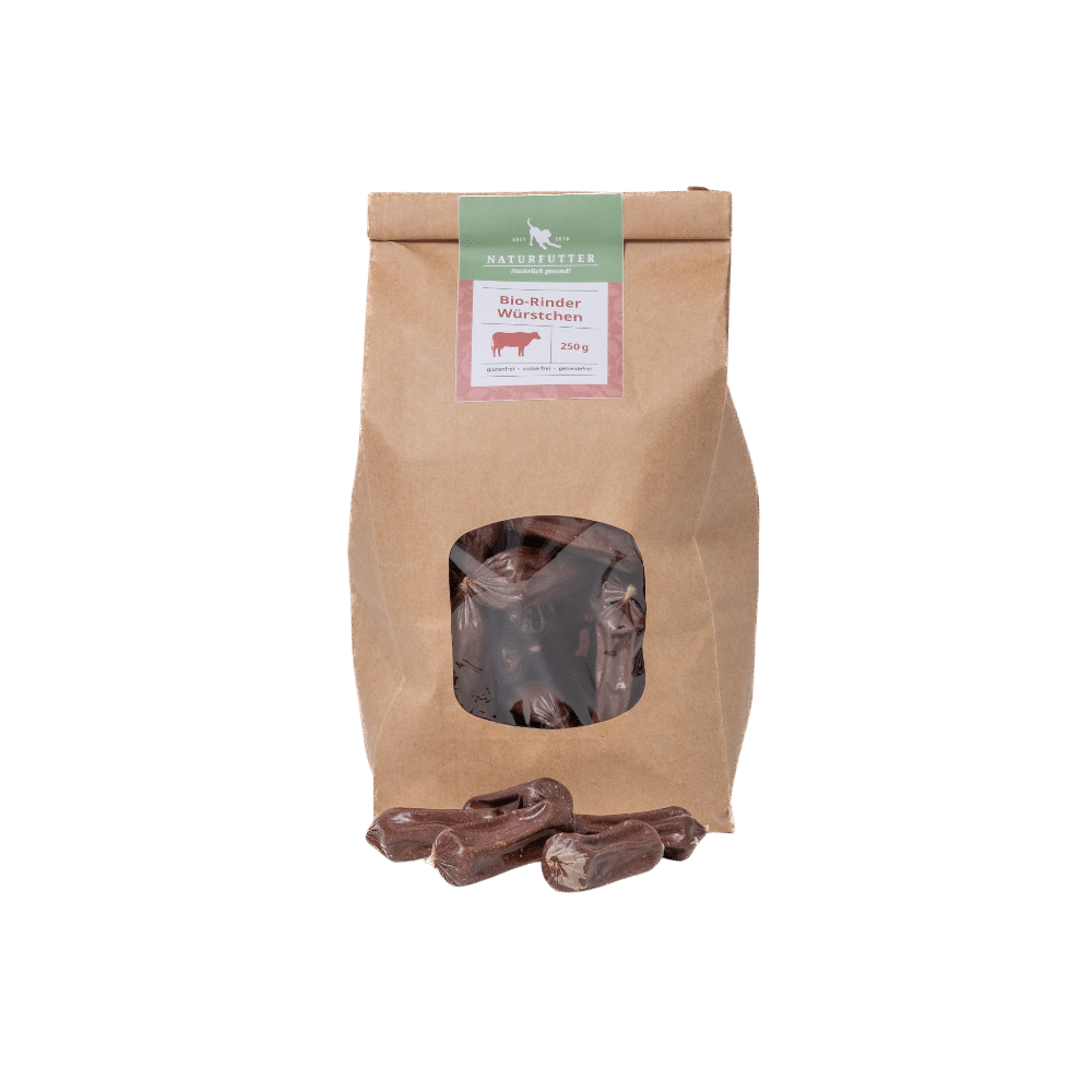 Naturfutter Bio-Rinderwürstchen – Hundesnack aus Bio-Rindfleisch