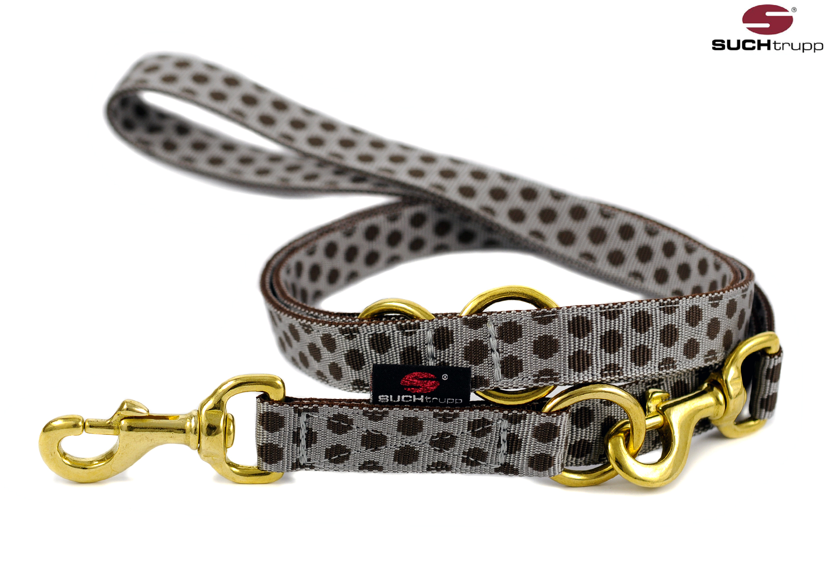 SUCHtrupp Hundeleine DOTS 2 m verstellbar – verschiedene Farben und Breiten – grey-brown – 2 cm – GOLDEN
