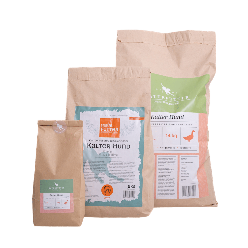 Naturfutter Kalter Hund Ente mit Hirse & Birne – kaltgepresstes Trockenfutter