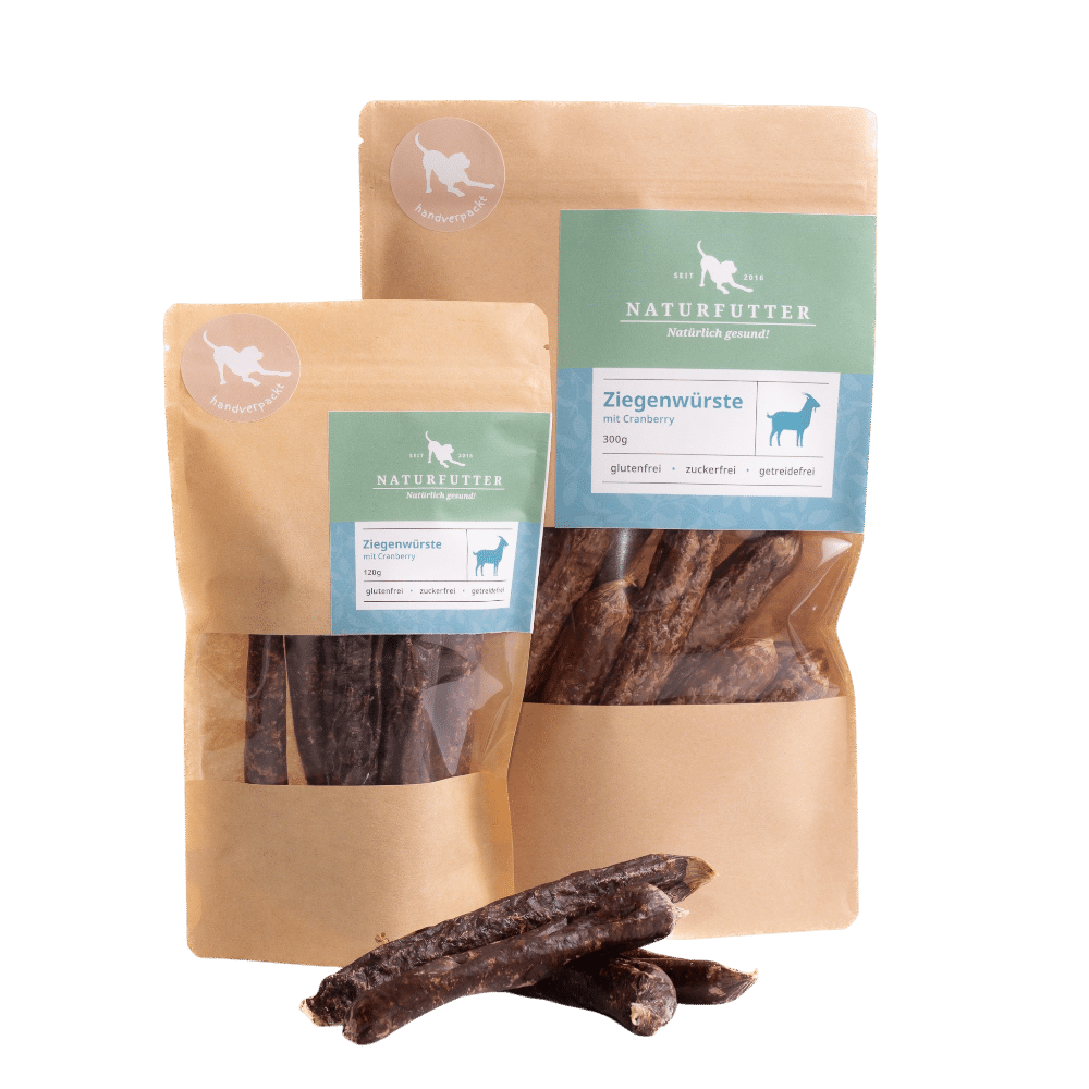 Naturfutter Ziegenwürste mit Cranberry – luftgetrockneter Hundesnack