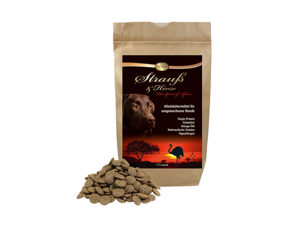 Greenhound Strauß und Hirse – Hypoallergenes Trockenfutter für Hunde – 1x 12 kg